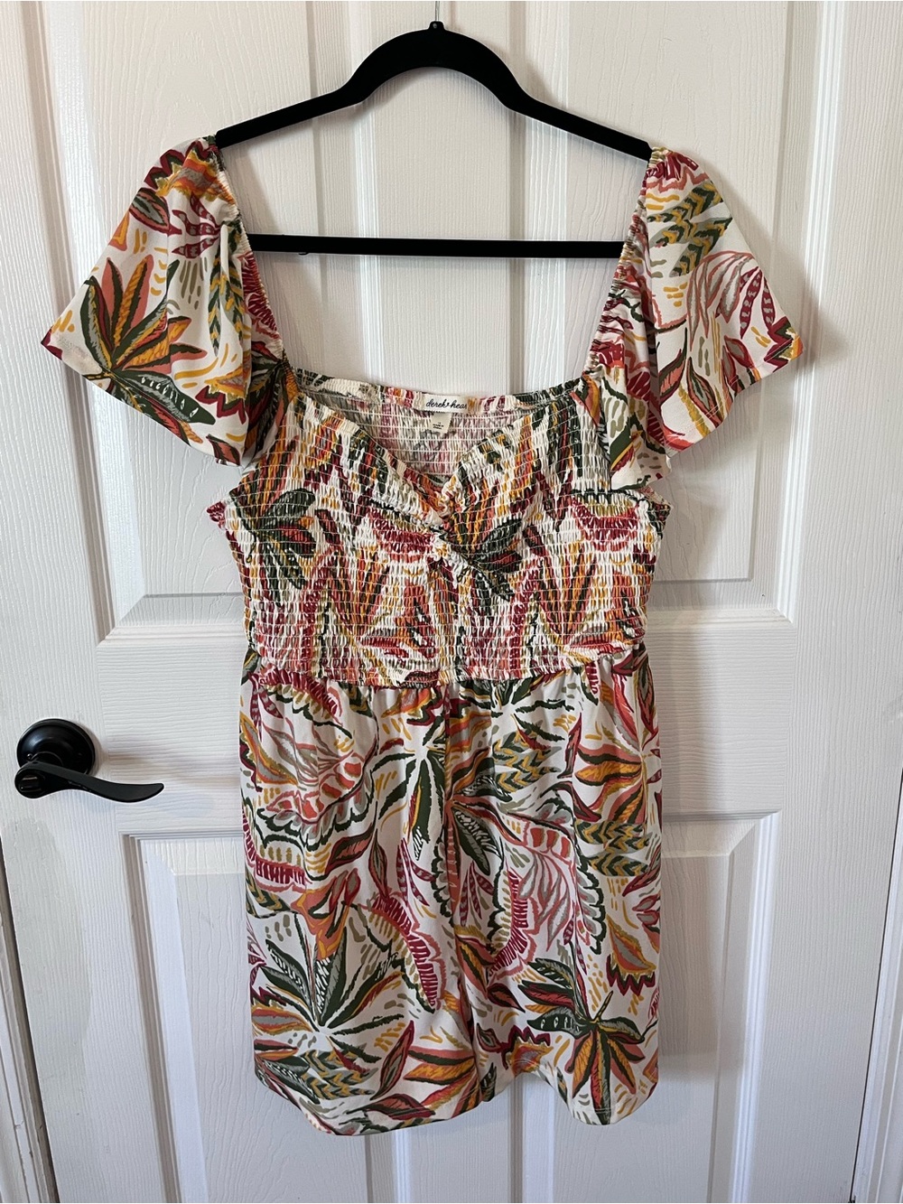 Derek Heart Multi Floral Smocked Flutter Sleeve Romper Junior Plus Size 1X
